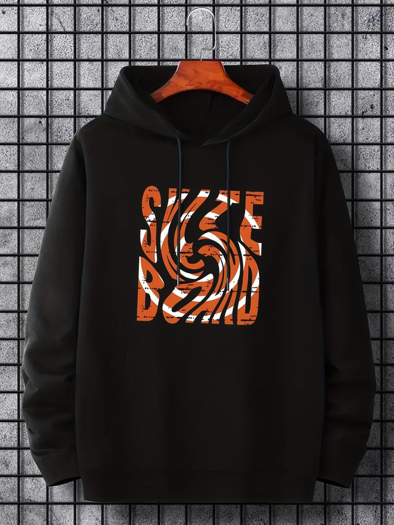 Swirl Letter Print hoodie-Casual Pullover Sweatshirt