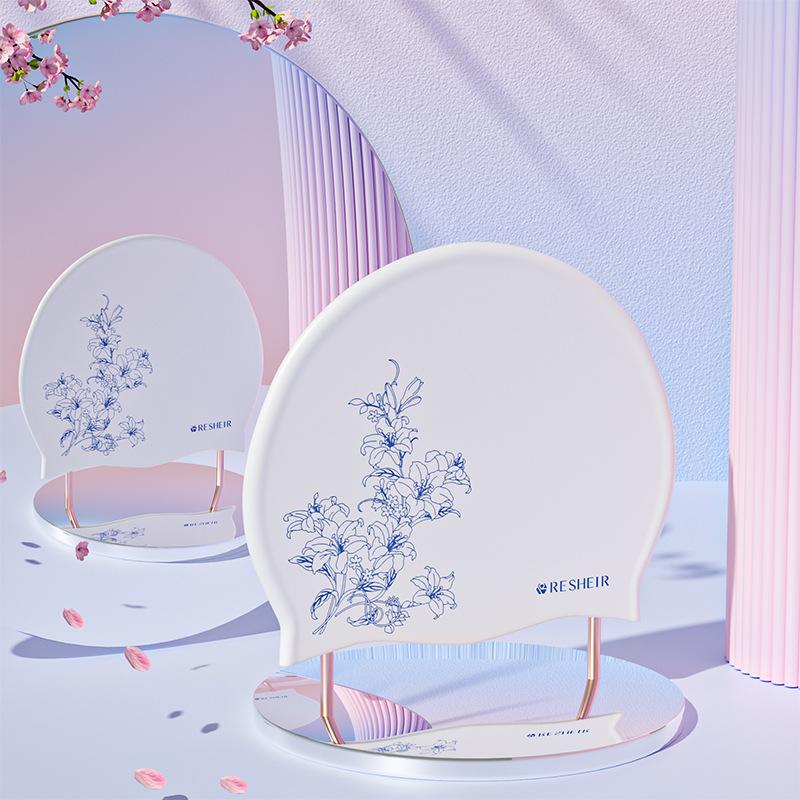 Fashion Printed Swimming Cap Women Silicone Waterproof Long Hair Special Swimming Caps Adult Ear Protection Swim Caps for Women