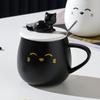 Artoon Lächelndes Gesicht mit Deckellöffel Hochwertige Keramiktasse Niedliche Tasse Paar Kleines Geschenk Wassertasse Hochtemperaturbeständige Tasse