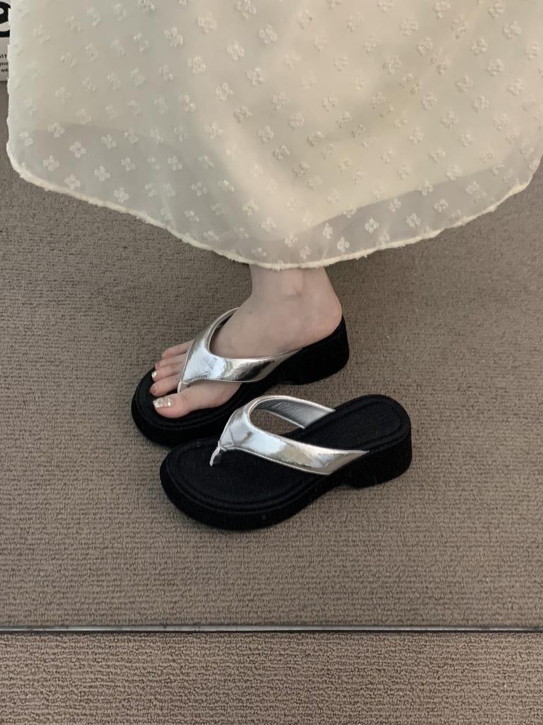 Muffin thick-soled high-heeled toe nude cool slippers female gentle fairy inner height-increasing sandals