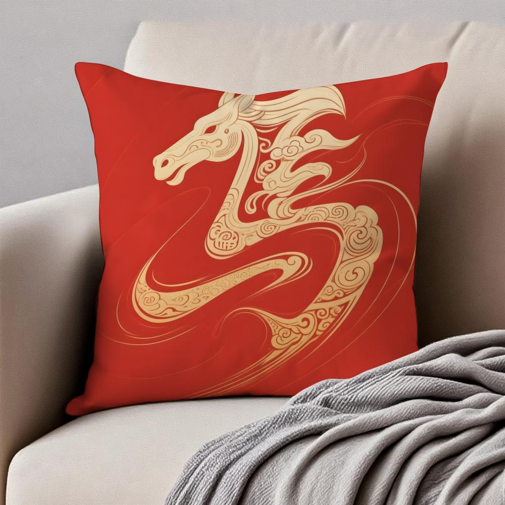 The Chinese Lunar New Year Horse Cushion Cover Pillowcase Antidustmite Invisible Zipper Short Plush Sofa Cushion