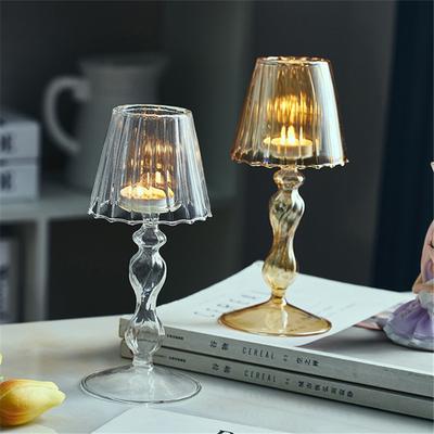 Nordic Glass Stripe Candle Holder – Elegant Lamp-Shaped Candlestick for Weddings & Home Decor