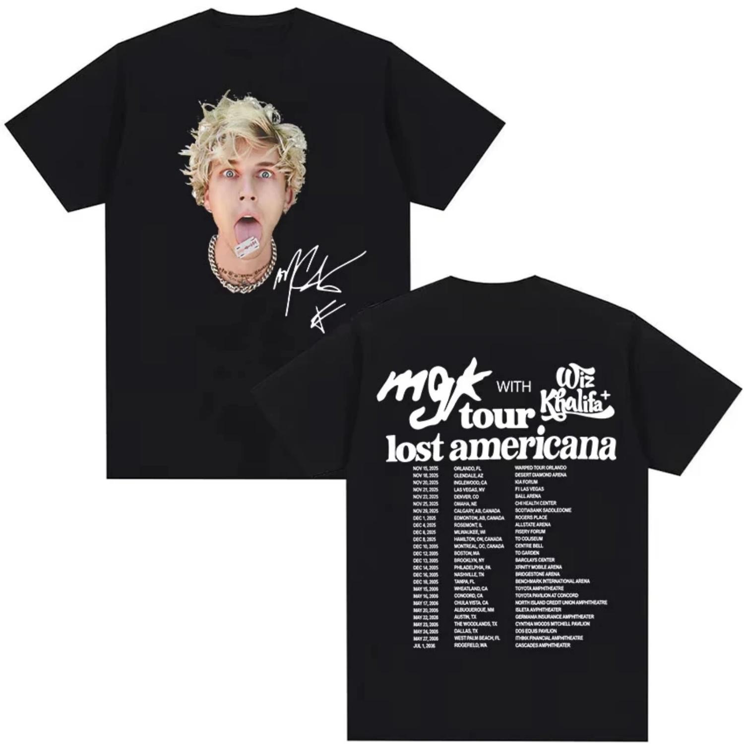 

MGK Lost Americana Machine Gun Kelly Тур 2026 Футболки Мужские Ретро Готическая Мода Футболка Чистый Хлопок Футболки Хип-Хоп Уличная Одежда S чёрный