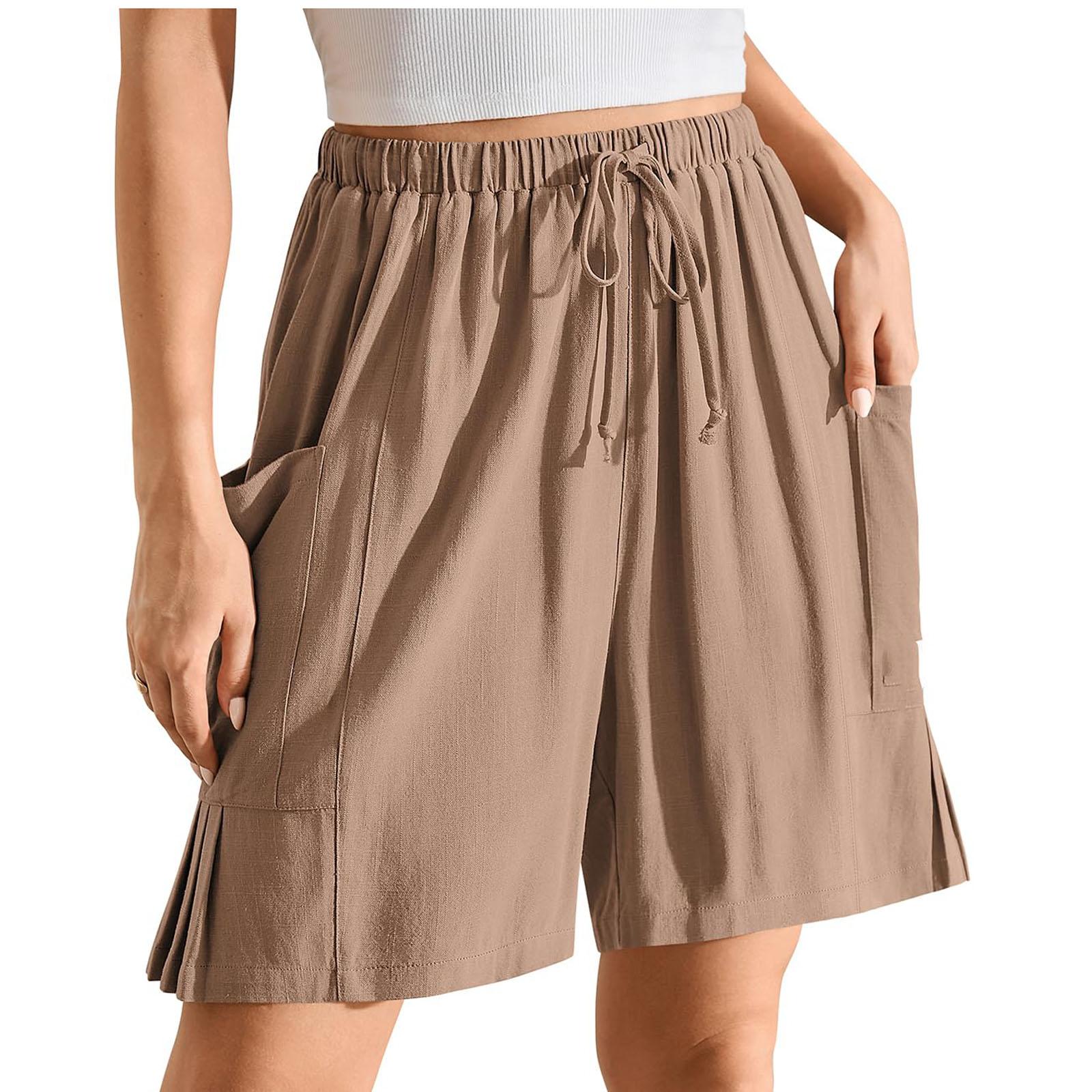 

Women Elastic High Waist Pant Casual Fit Wide Leg Long Pants Trousers With Pockets XXL