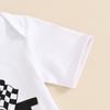 Baby Jungen Erstgeburtstags-Outfit, Kurzarm Strampler mit Rennfahrer-Print und karierter Hose Sommer-Outfit
