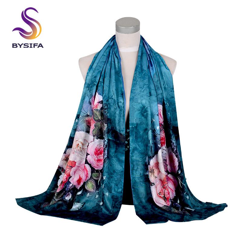 [BYSIFA] Fashion Silk Scarf Shawl Women  New Chinese Style Purple Rich Peony Scarves Spring Autumn Buttons Long Scarves