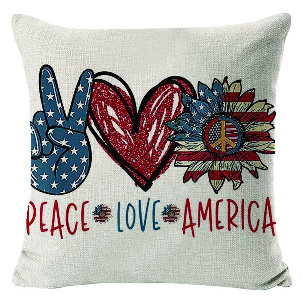 New American Independence Day Pillow Stars and Stripes Cushion Pillow Cover Festive Red and Blue Printed Letters One Piece