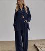 Dames Herfst 2022 Effen Kleur Casual Pak: Shirt met lange mouwen & Broek met elastische taille