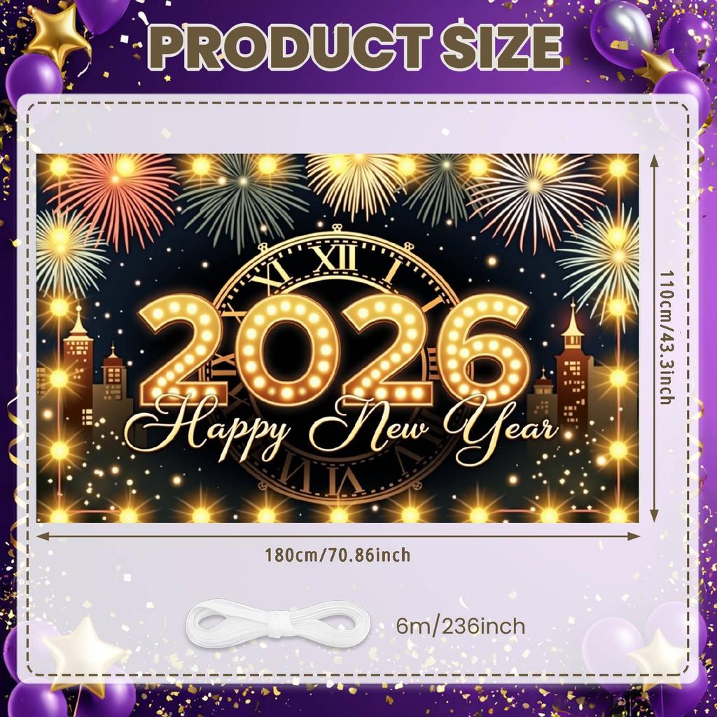 Clock Tower Banner Festive Decor New Year Backdrop New Year Eve Backdrop Clock Tower Pattern Happy New Year Banner
