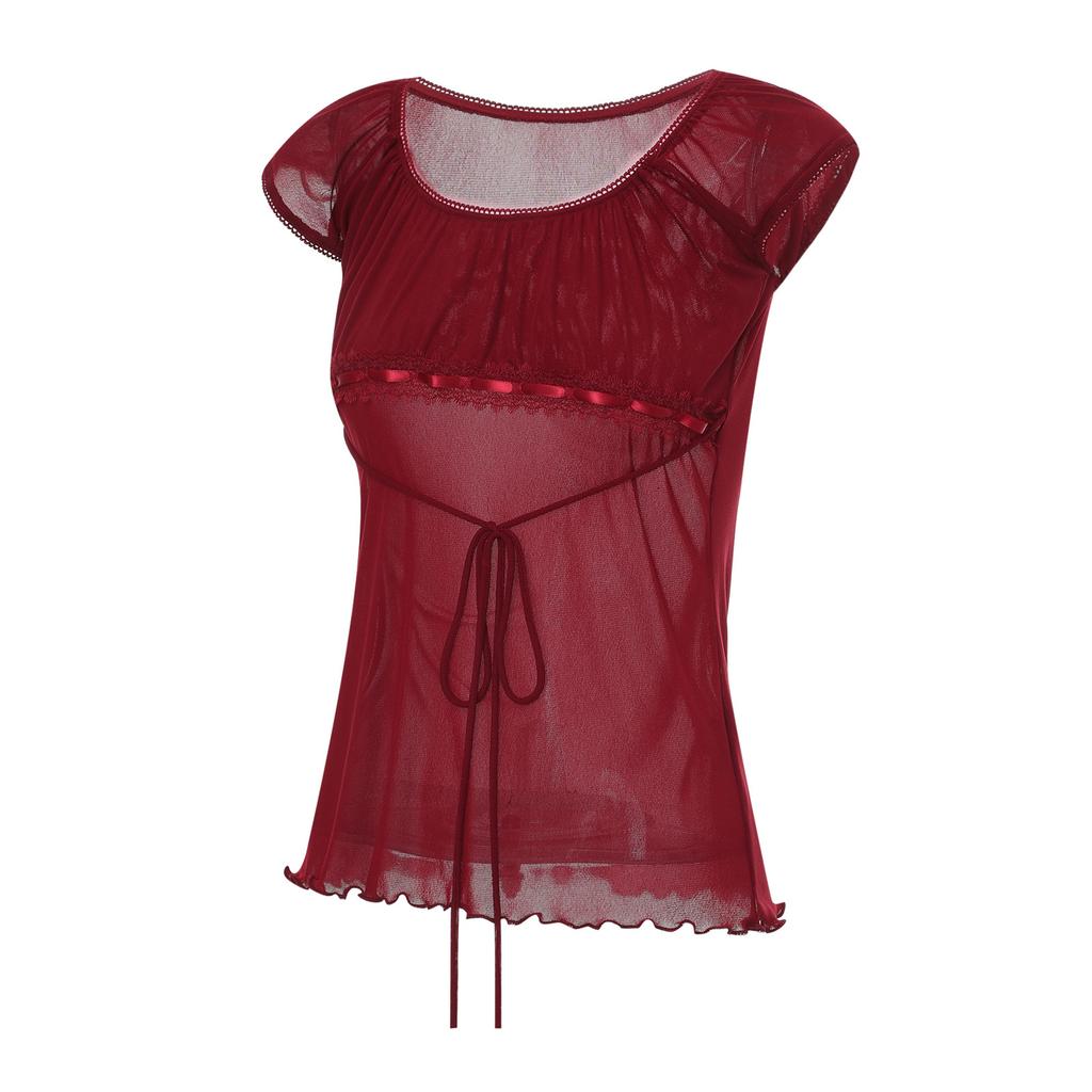 Women 's Lace Flower Crochet Tops, Cap Sleeve Low Cut Drawstring T-shirt Female Off Shoulder Clothing