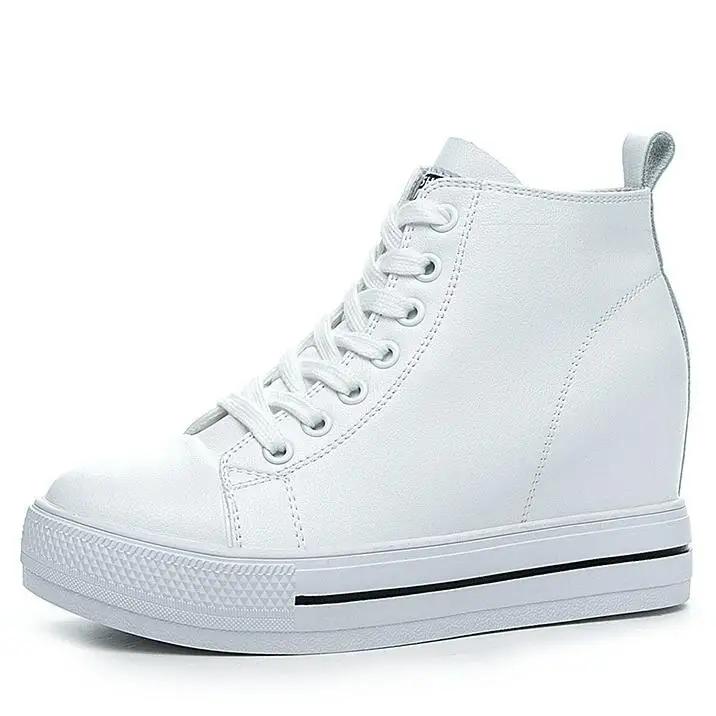 Fashion 8CM Genuine Leather Increased Intemal Women Shoes Spring Autumn Ankle Booties Women Combat Platform Wedge Chunky Sneaker Winters