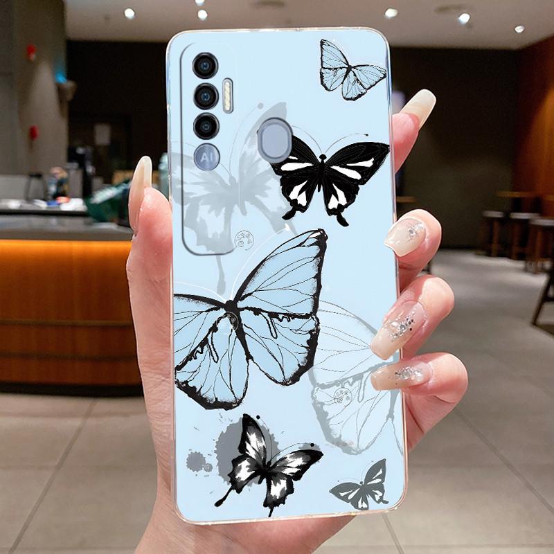 For Tecno Spark 7 Pro 8 8p 8t 9T (India) Cases Butterfly Phone Cover Spark7 7T 7Pro Bag Soft Silicone Transparent TPU Jelly Case