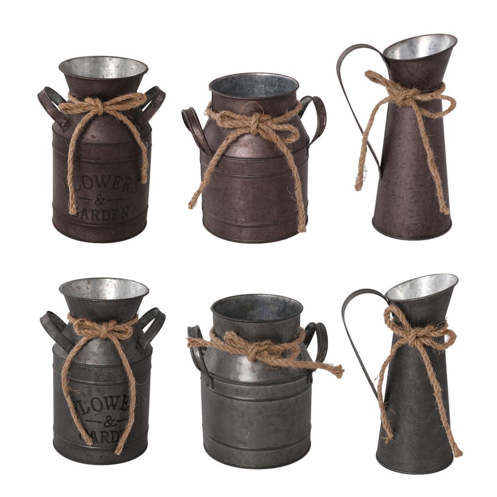 Elegancja francuska w stylu wiejskim Żelazny wazon na kwiaty Mały prymitywny dzbanek wiejski Puszka na mleko do kompozycji kwiatowych Wazon wiejski