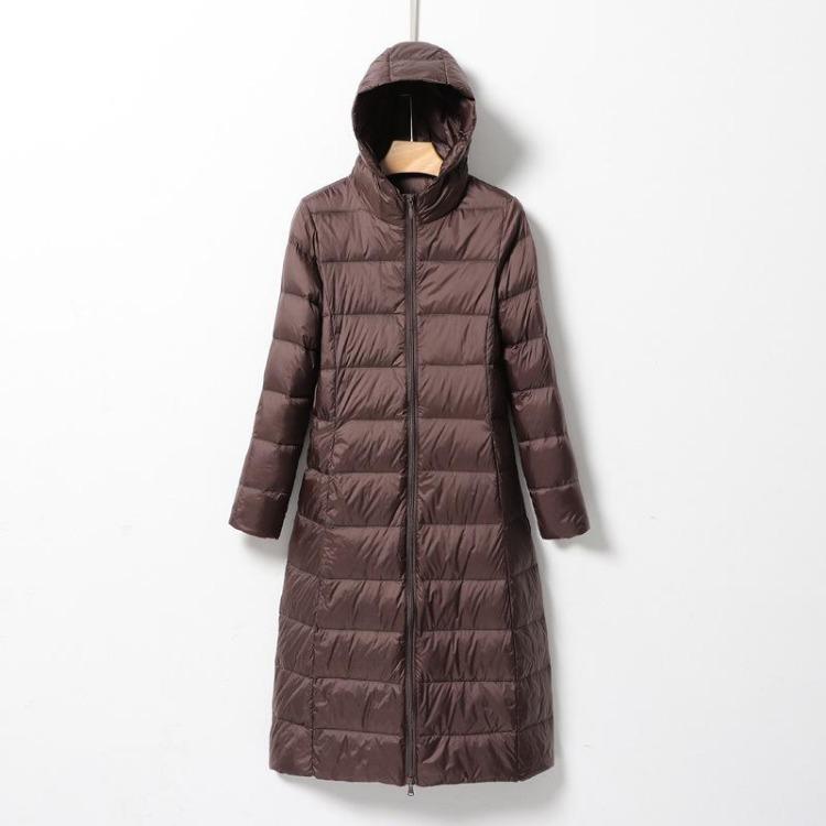 Ultra Light Women Winter Long Down Jacket Hooded Down Coat Big Size Female Coats S кофейный