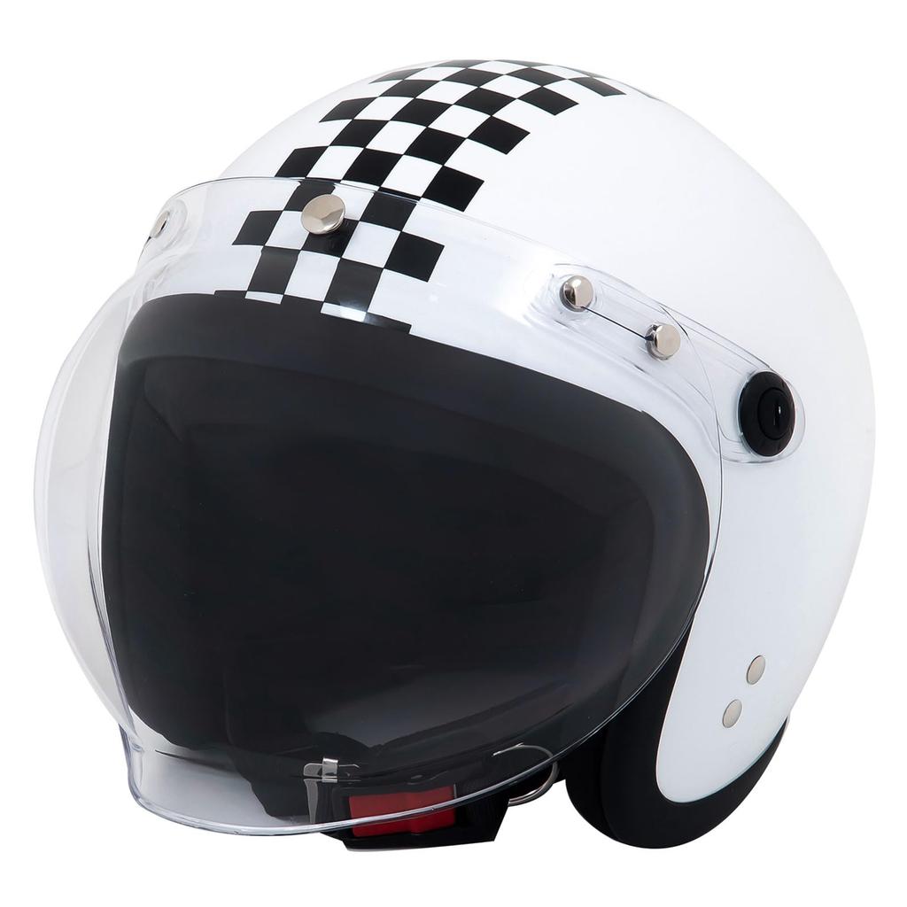 Motobowatt BB Motorcycle Helmet Small Jet with Rotating BB Shield Free Size White/Check (58-60cm)
