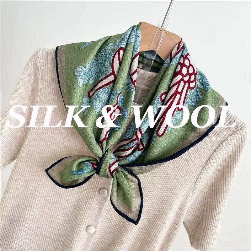Fashion 70% Wool 30% Real Silk Scarf For Women Shawls Wraps Foulard Scarves Square Pashmina Female Hijab Bandana Kerchief 62Cm