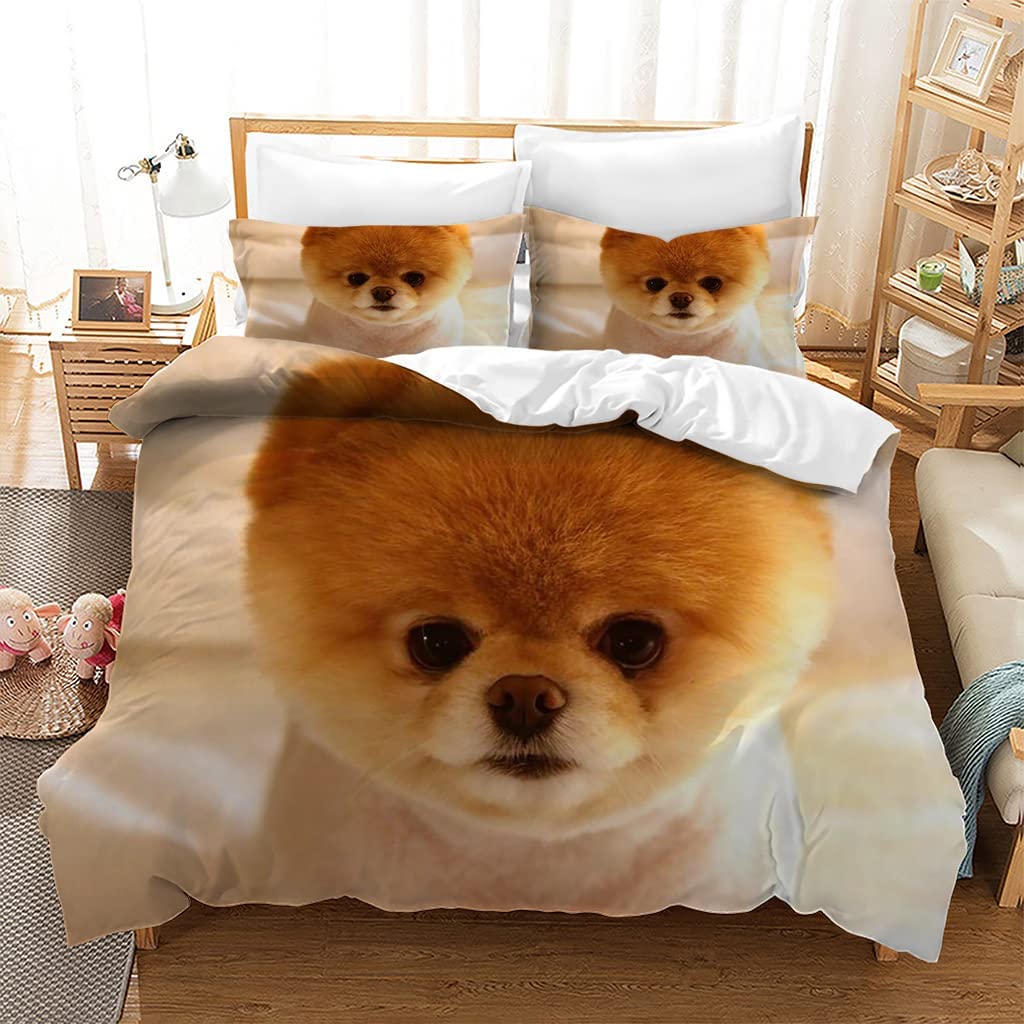 Teens' Pomeranian Bedding Set - Polyester, 3D Cute Pet Pattern, Double/Queen/King Size with Animal Dogs Theme