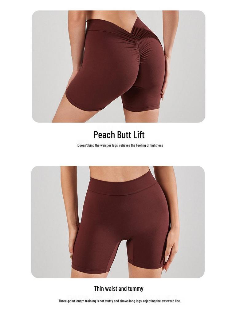 Damen Schnelltrocknende Hochelastische V-Bund Yoga Shorts - Pfirsichpo Figurformend & Hüfthebende Passform
