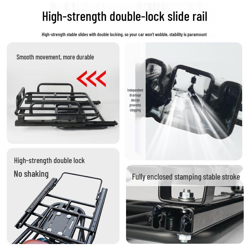 Adjustable EV Rear Rack: Motorcycle Slide Rail Cargo Bracket with Telescopic Mobile Backrest for Takeaway Box