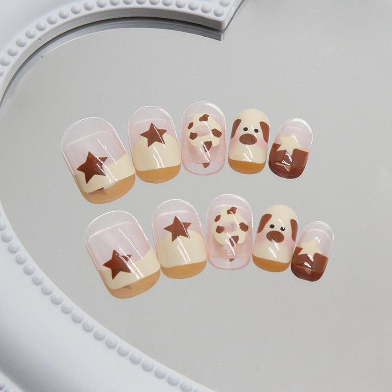 24 Pcs Cute Puppy Wearing Nail Removable Star Nail Patch Nail Patch Short Round Head Nail Patch
