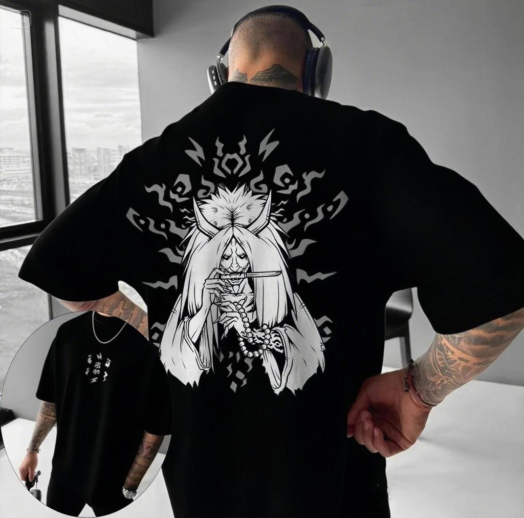 Haut streetwear à manches courtes et col rond pour homme, imprimé personnage d'horreur de l'anime japonais "Naruto", 100% coton pur