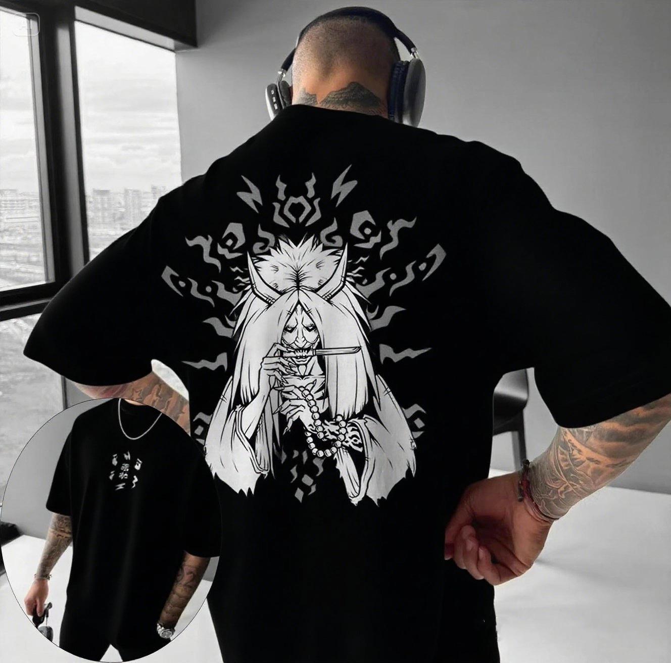 

Men s Japanese Anime Naruto Horror Character Printed 100% Pure Cotton Short-sleeved Round-neck Top Streetwear - Men s Summe... S разноцветный
