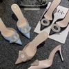 High-heeled Half Slippers 2025 New Versatile Pointed Rhinestone Buckle Stiletto Sandals Internet Celebrity Fairy Wind Bag Head Drag Girl