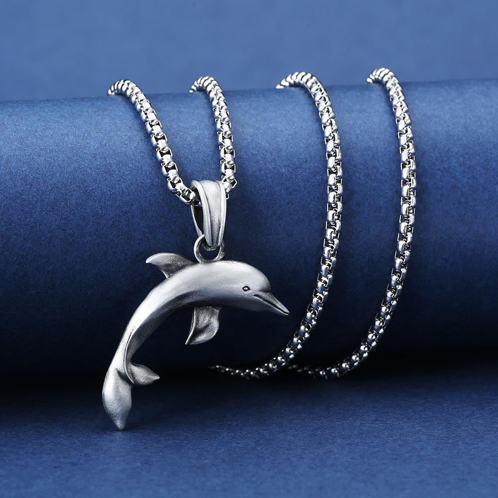Dolphin Pendant Stainless Steel Animal Necklace Men's Hip Hop Necklace Sweater Chain Jewelry
