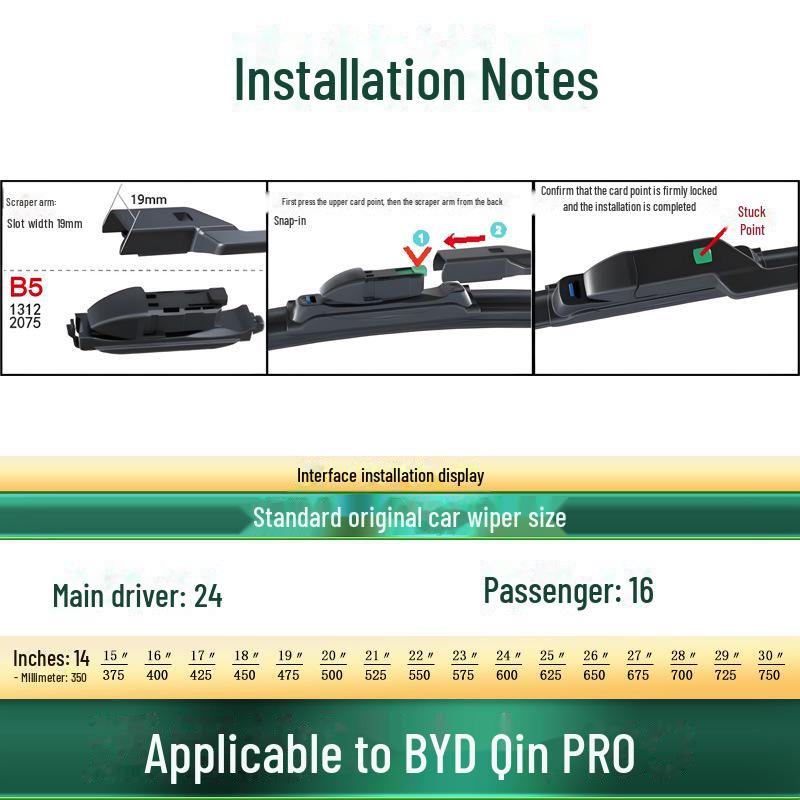 

Совместимая щетка стеклоочистителя для BYD Qin PRO/EV/EV500/DM - универсальная бесшумная резиновая полоска