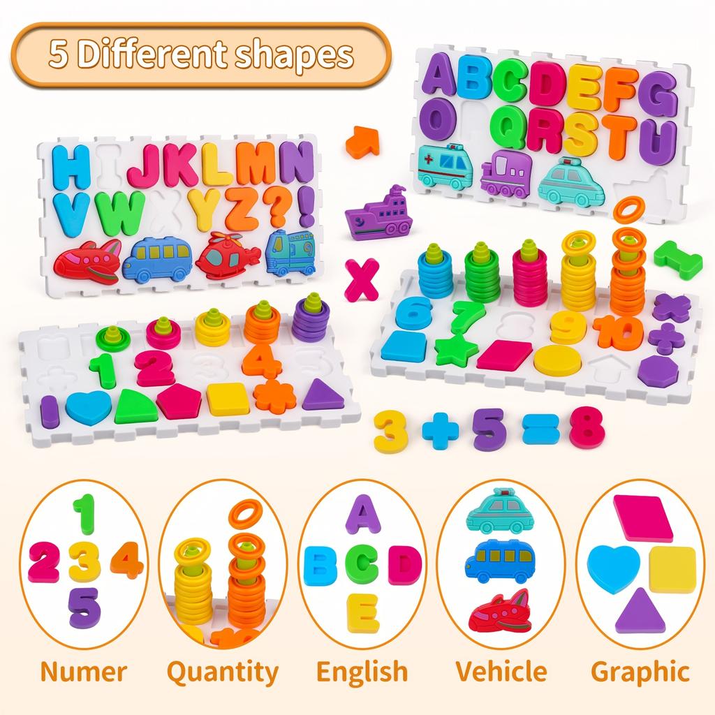 177pcs Educationa LBuilding Set Alphabet, Numbers, Shapes Vehicles Interactive Learning Toy For Kids Colorful Plastic Puzzle For Development