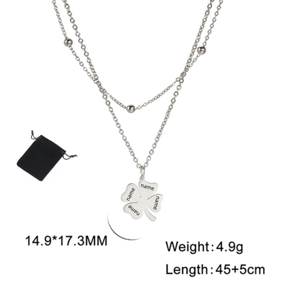 Customized Name Text Lucky Clover Necklace Stainless Steel Fashion Clover Clavicle Chain Lucky Valentine's Day Gift