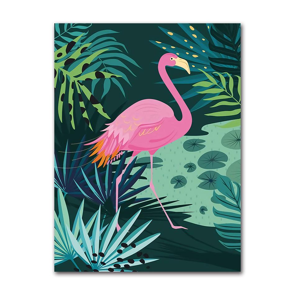 Posters and Prints Monstera Leaf Canvas Painting Wall Art Pictures for Living Room Home Decor Flamingo Leopard Jungle Nordic