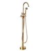 Tuqiu Gold Bathroom Bathtub Faucet + Handheld Shower Free Standing Luxury Waterfall BathTub Mixer Taps Floor Mounted