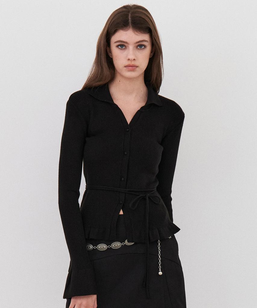 ITOV SEOUL Flare Belted Cardigan Black