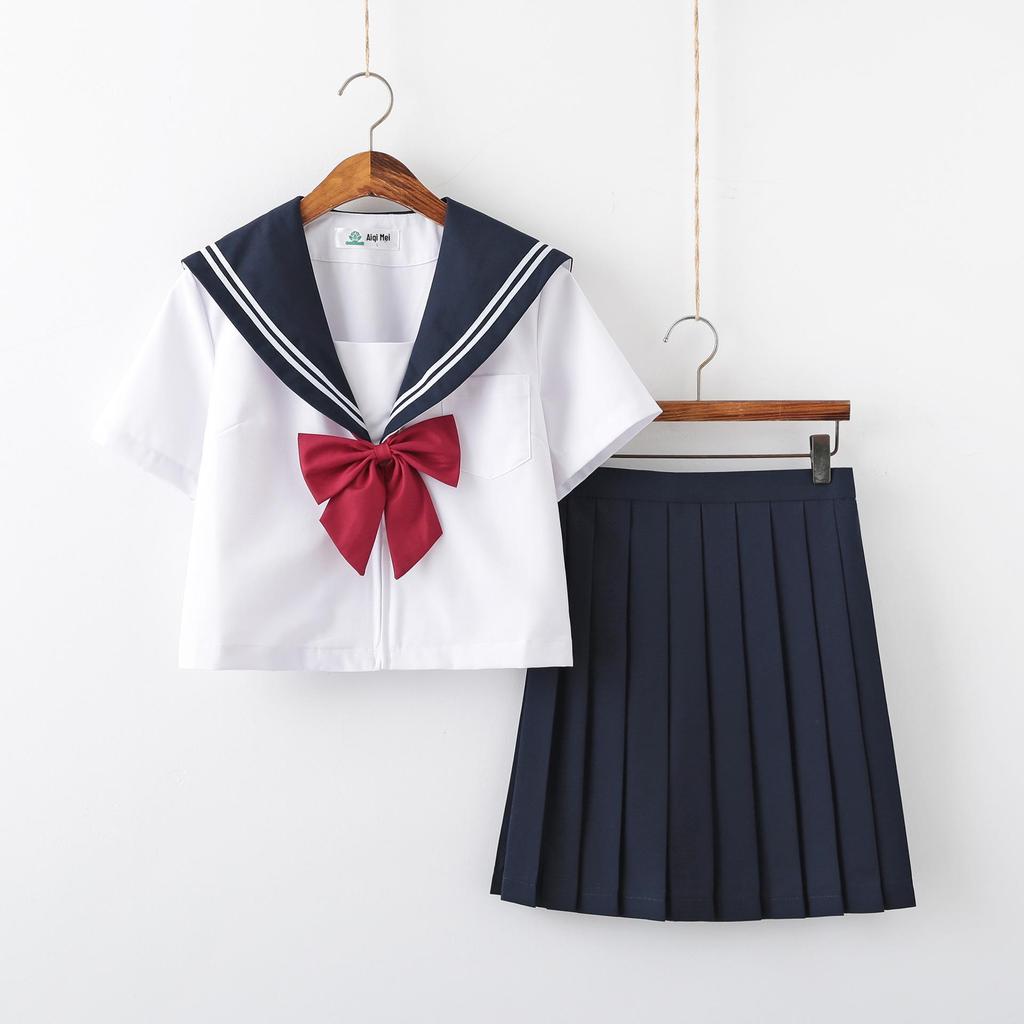 White Two-Piece JK Uniform: Authentic Long Skirt Sailor Suit for Women