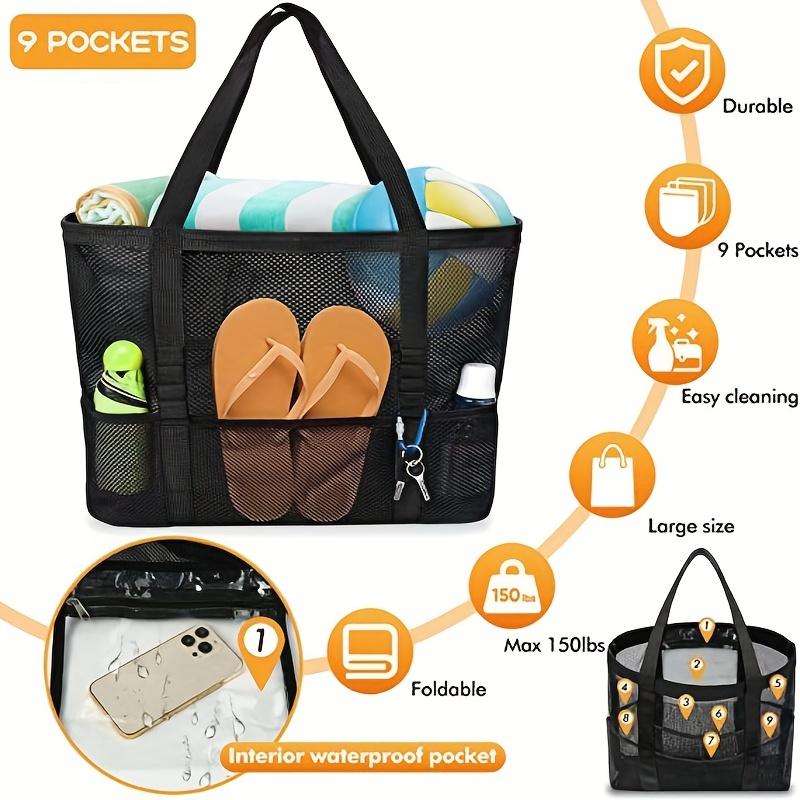 1PCS Large Mesh Beach Bag Sandproof Swim Tote Bag Oversized for Family Foldable Lightweight Pool Boat Bag