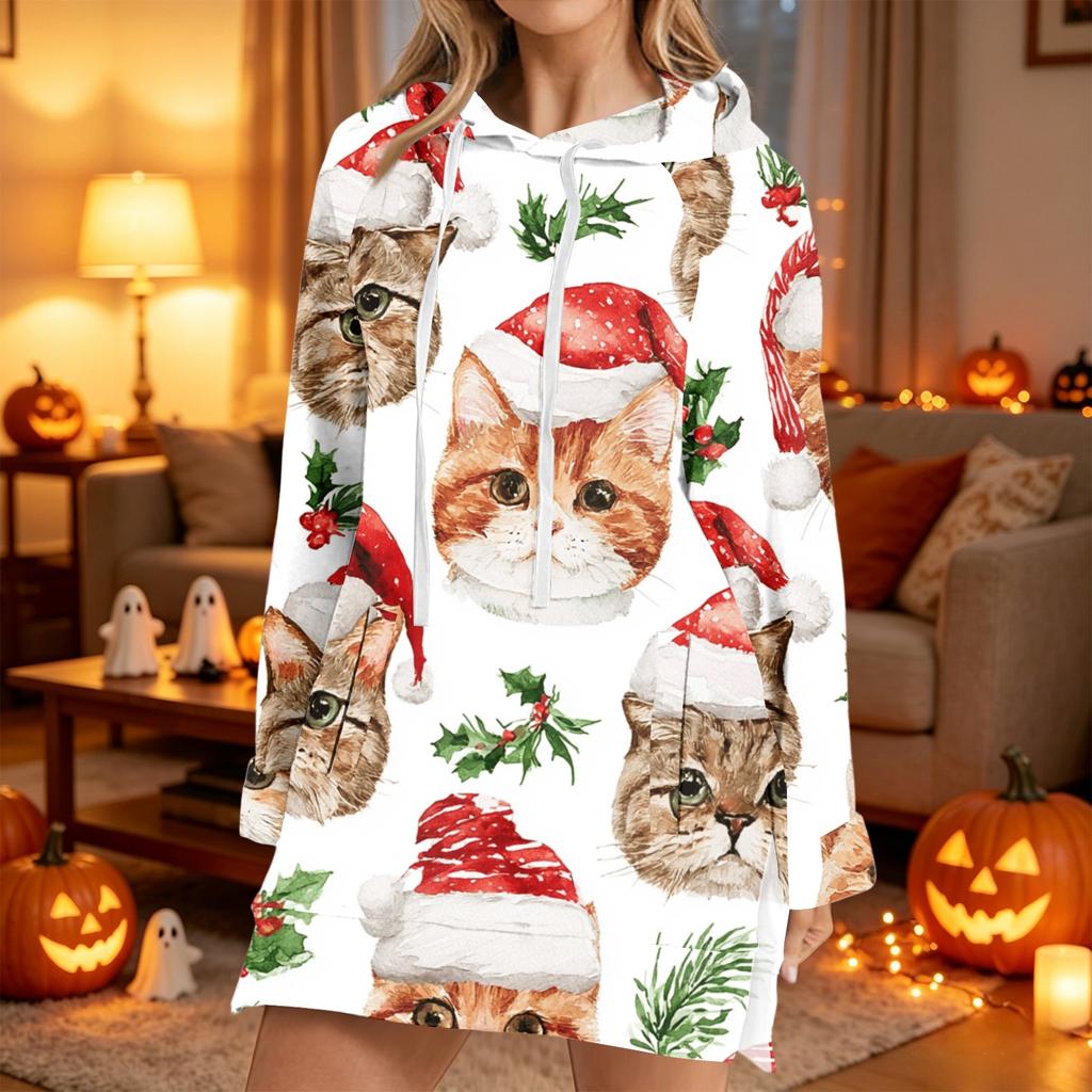 Women's Fashion Casual Long Sleeve Christmas Print Hoodie Top