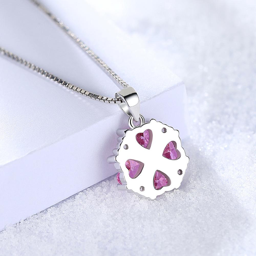 925 Silver Fashion Temperament Zircon Lucky Heart Pink Diamond Zircon Necklace