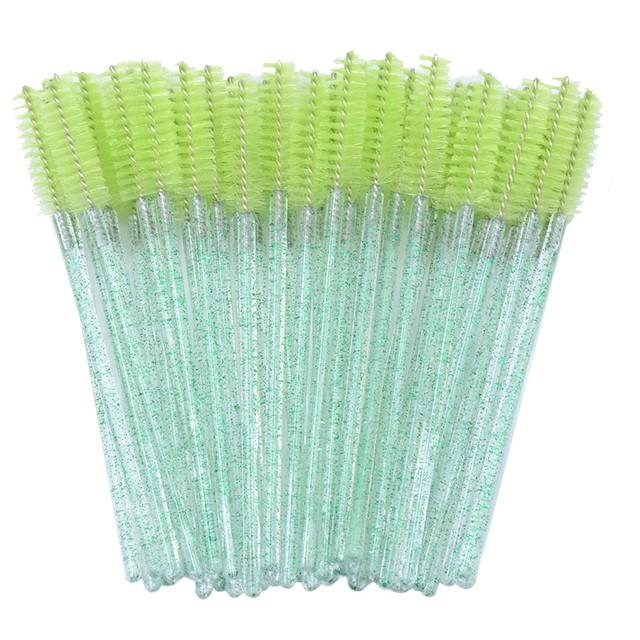 Shiny Crystal Disposable Eyelash Applicator 50pcs/Bag with Nylon Mascara Wands Spoolie Brushes for Lash Extension & Makeup Tools