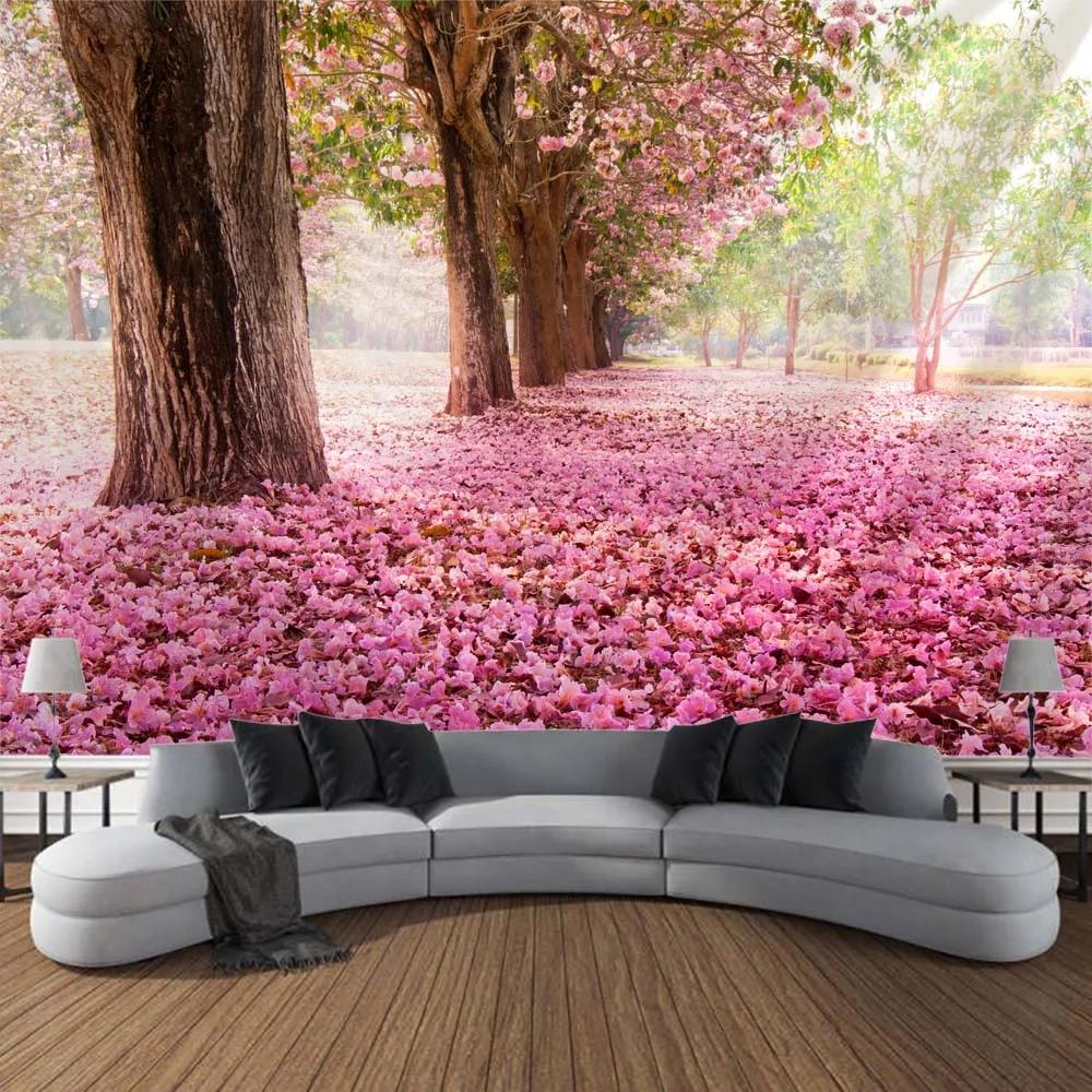 

Гобелен з принтом пейзажу квітучої сакури для дому, настінний декор для вітальні, велика тканинна прикраса 150x100cm