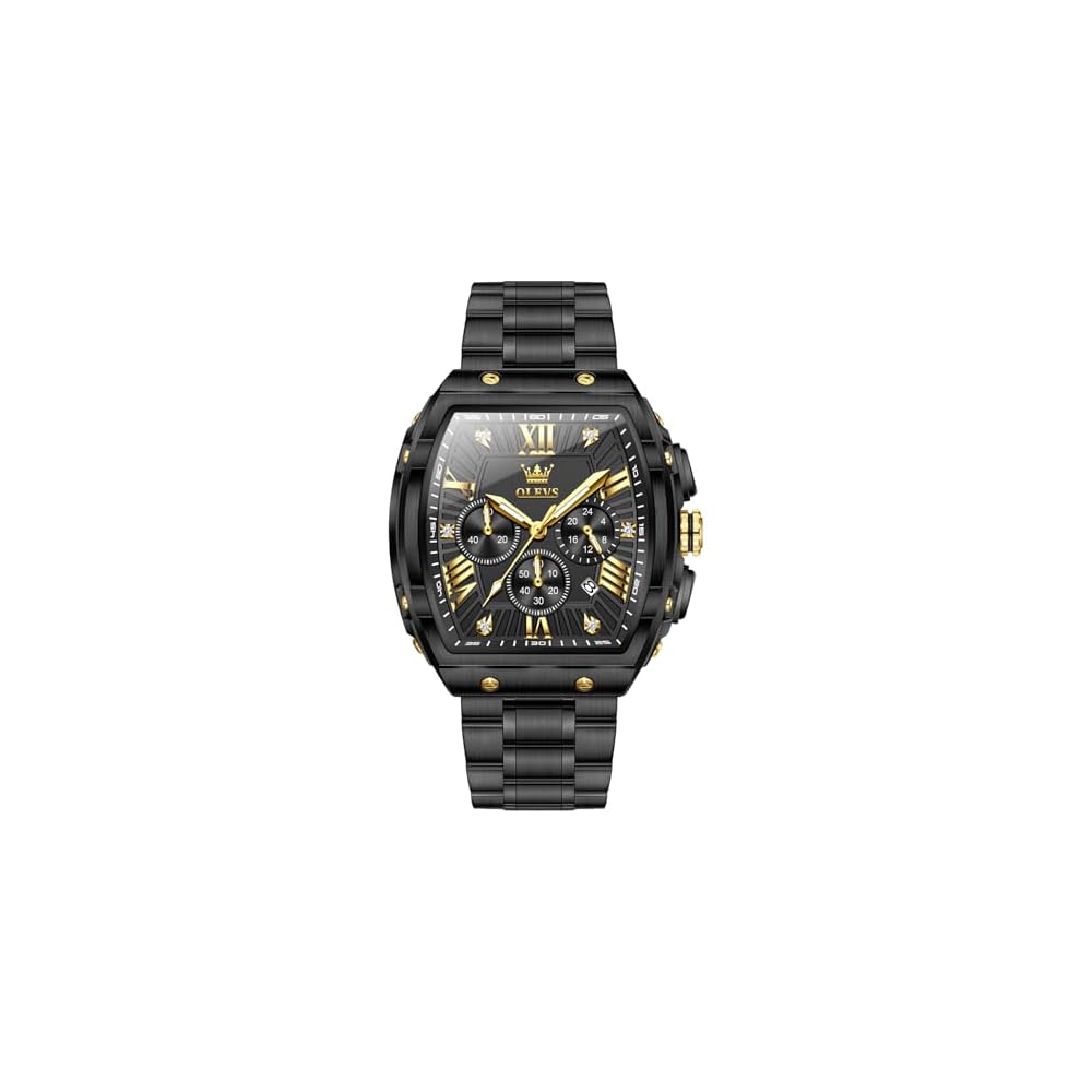 Olevs Men s Analog Quartz Watch Black Waterproof Large Chronograph Fashion Stainless Steel