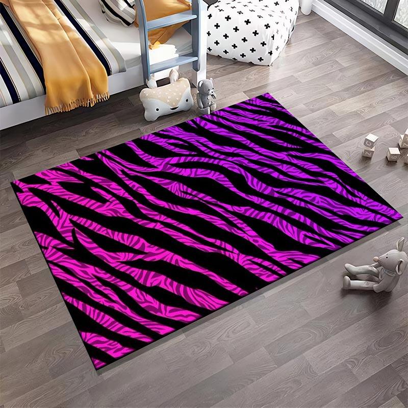 Colorful Zebra Print Carpet In Black and Pink for Modern Decor Suitable for Use As an Anti-slip for Living Room Bedroom Sofas