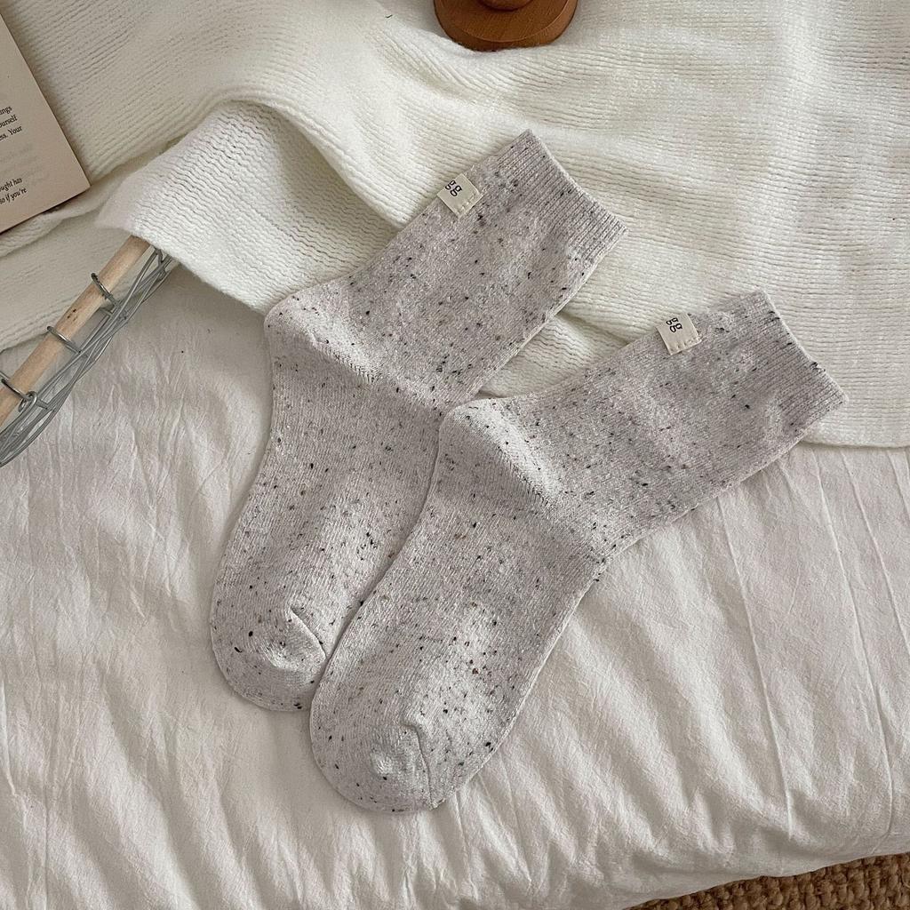 Korean Egg Cloth Label Wool Socks Children'S Thickened Warm Point Yarn Thick Thread Medium Tube Socks Dongdaemun Stacking Socks