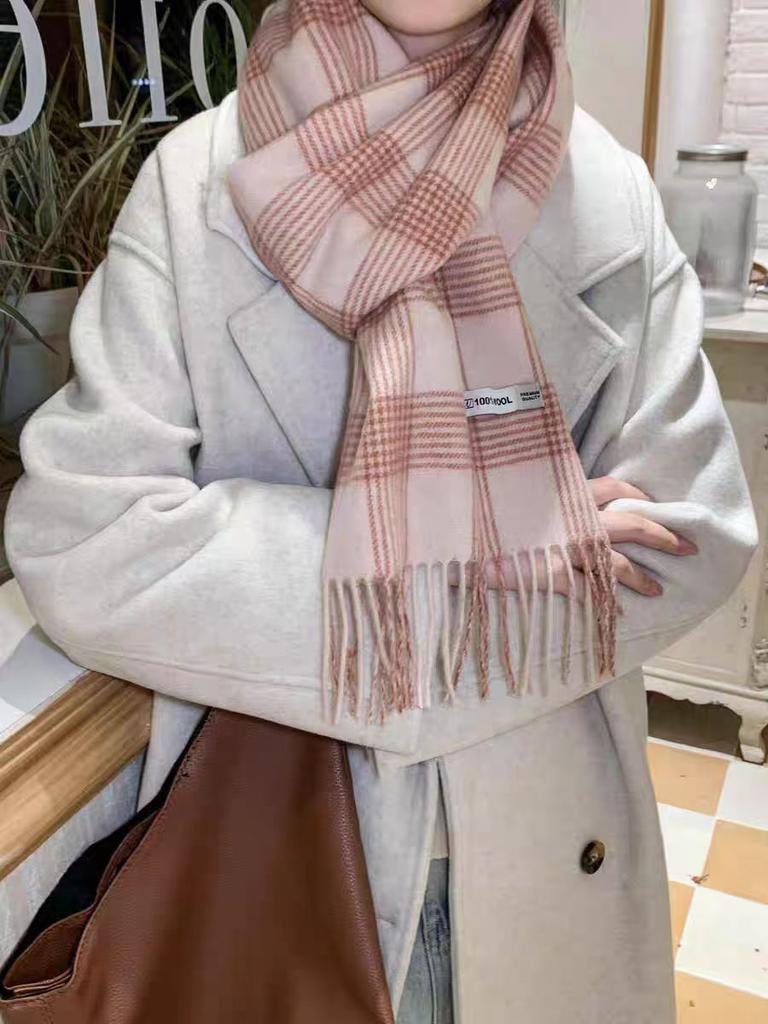 Checkerboard Grain Scarf Female Winter Warm Pure Wool Cashmere Shawl Couple Accessory Premium Sense Windproof Scarf For Women