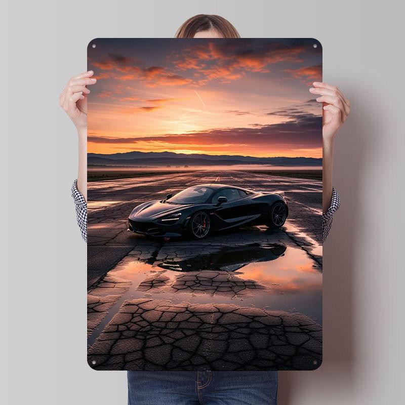 

Black Sports Car At Sunset Poster Customized Vintage Metal Signs Wall Art Retro Tin Plaque for Garage Coffee Bar Accessories 7.9x11.8In(20x30cm)