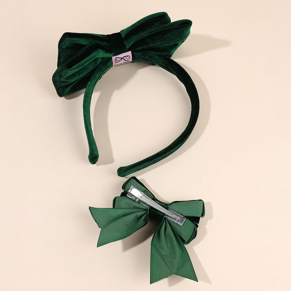 1 Large Velvet Bow Headband With 2 Hair Clips For Girls Vintage Solid Adjustable Hair Hoop Hairband Women Daily Hair Accessories