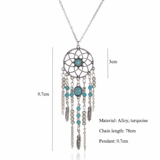 Boho Dreamcatcher Feather Turkis Tassel Chain Charm Halskjede kvinner smykker