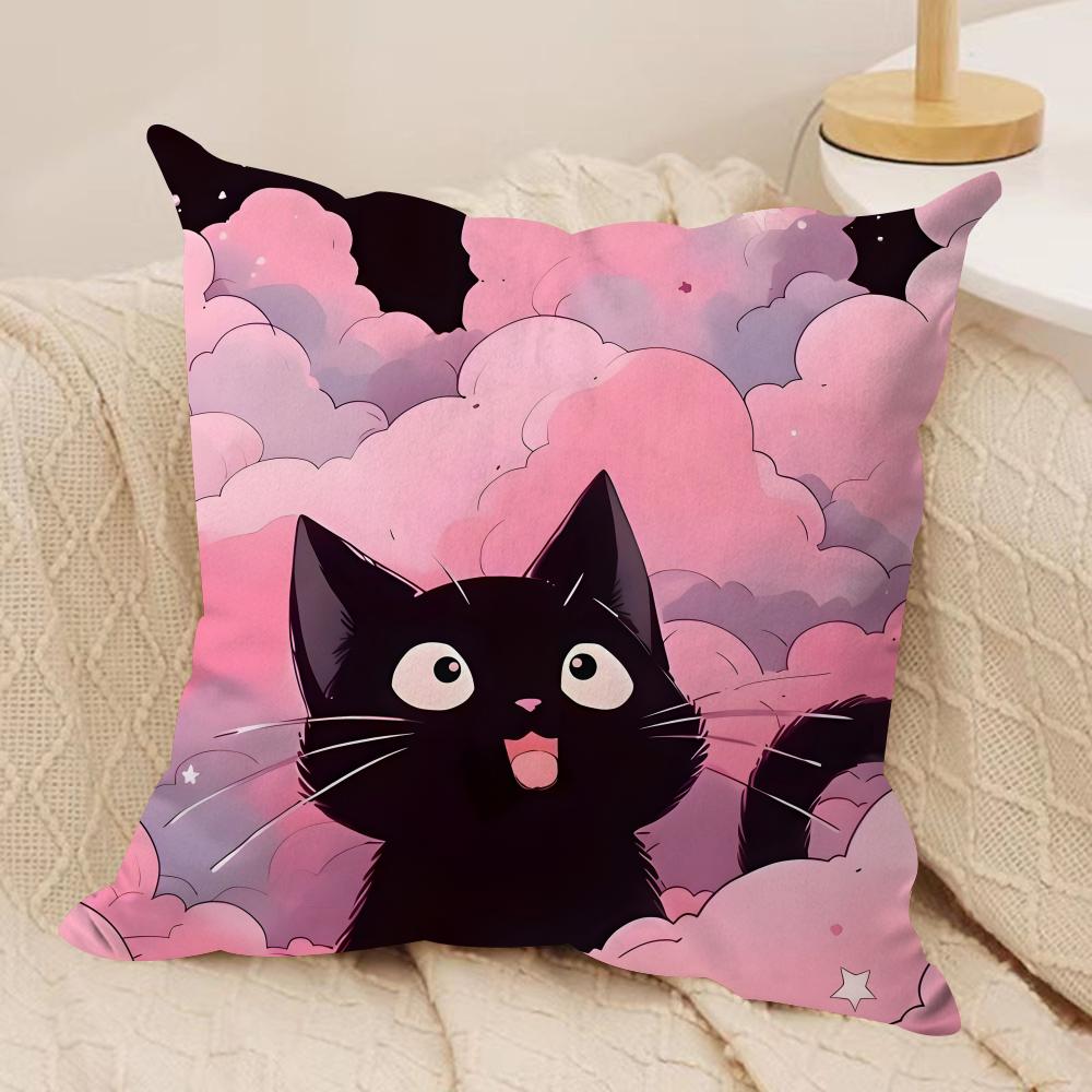 Cute Cat Cushion Cover Soft Plush Fabric DoubleSided Printed Sofa Cushion Cover for All Seasons Home Decor Gift