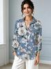 Women's Purple Floral Print V-Neck Long Sleeve Blouse Elegant Casual Shirt