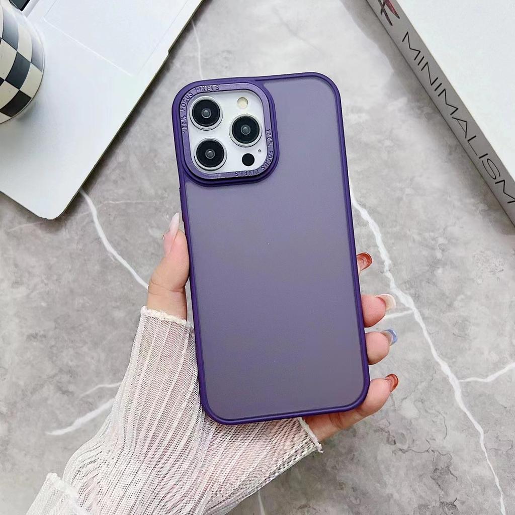 Applicable To IPhone 15PM Mobile Phone Case Matte Skin Feeling Semi-transparent 14 Korean Style 13 Electroplating Frame 11 Acrylic Protective Case